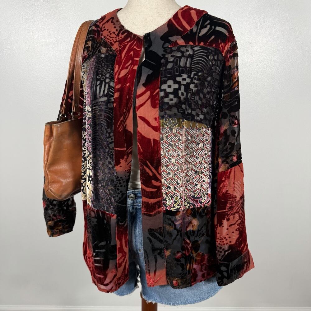 Laura Ashley 1X Patchwork Burnout Velvet Kimono Jacket Whimsigoth Art-to-Wear